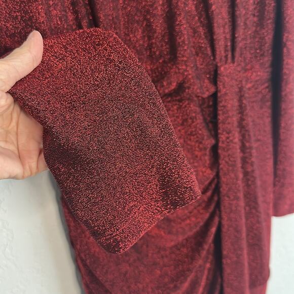NEW Alex Marie Bodycon Red Metallic Faux Wrap Dress Holiday Glam Cocktail Party - Picture 5 of 7
